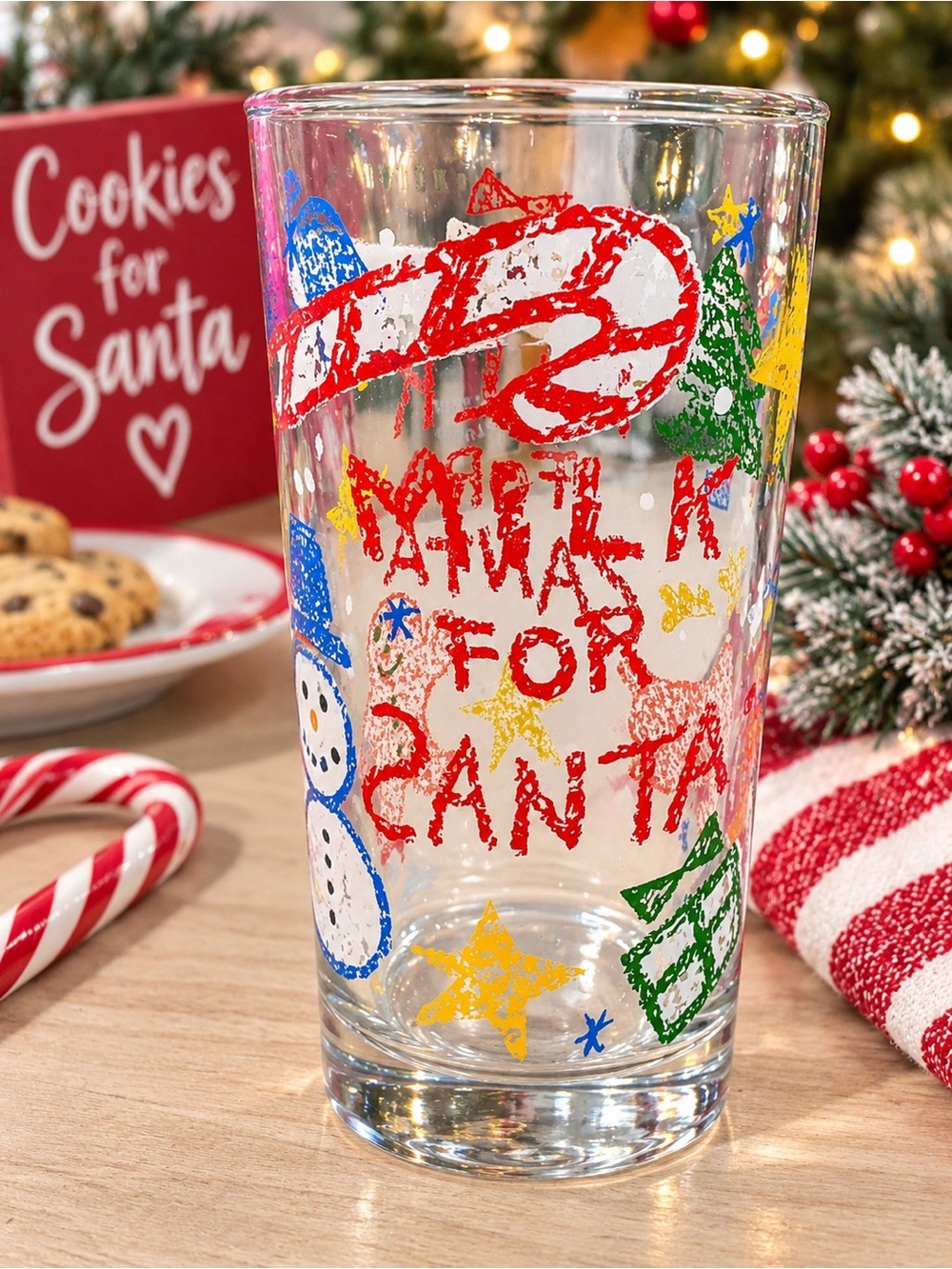 Milk for Santa Christmas Drinking Glass 🎅🎄 Holiday Cookies & Milk Glass